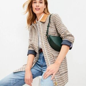LOFT Beige and Navy Plaid Trench Coat